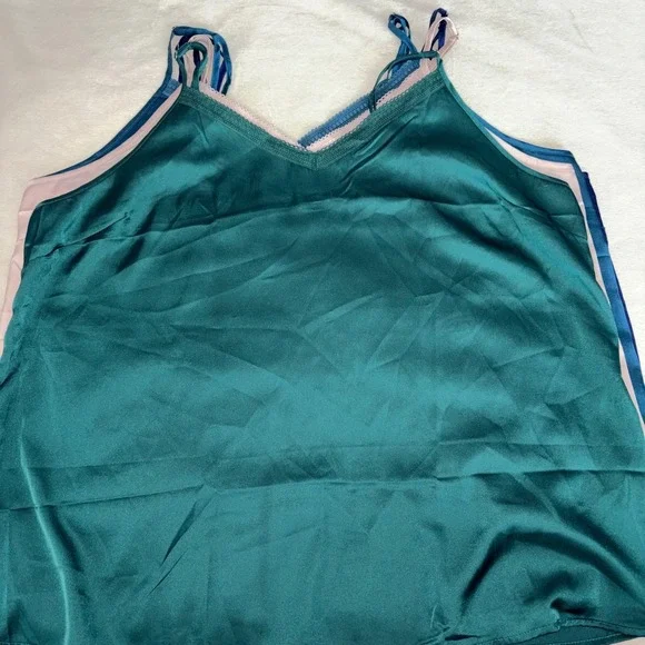 Ekouaer 6 Piece Satin Cami and Pant Set V-Neck Lace Adj Straps Jewel Tones XL - Picture 5 of 13